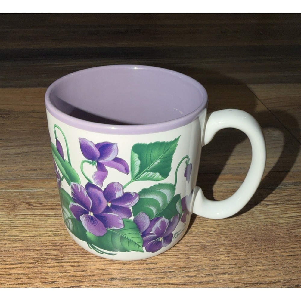 Vtg 1991 Flowers, Inc. Balloons Purple Flower Coffee Mug